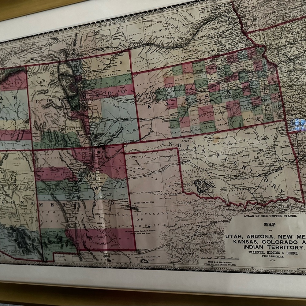 Original vintage map of the Santa Fe Trail from 1871